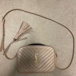 YSL Lou Camera Bag Matelasse Chevron Leather Small Beige